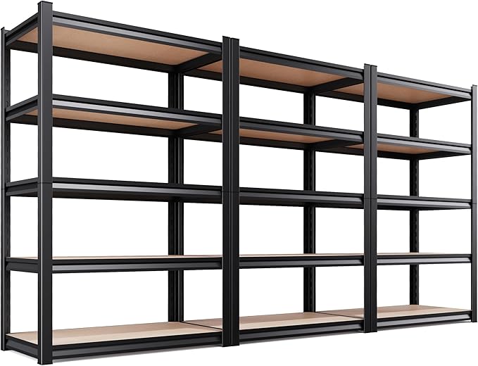 Set of 3 Garage Shelving-2050 lbs 5 Tier Storage Shelves,Adjustable Heavy Duty Metal Shelving Unit and Storage Large Rack,Utility Steel Shelf For Warehouse Industrial Pantry Basement 78"x46"x20" Rootora