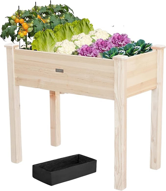 34x18x30in Wooden Raised Garden Bed with Legs,Elevated Reinforced Planter Box with Bed Liner for Backyard/Patio/Gardener,150lb Capacity - Natural ZSYWODFO
