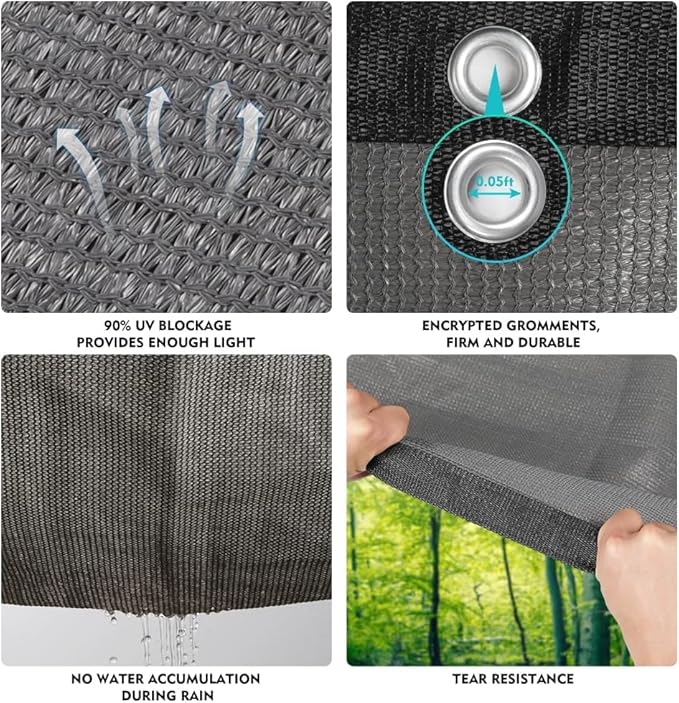 EMERIT 90% Shade Cloth Sun Shade Fabric Privacy Screen Shade Cover for Patio Garden Pergola Shade Cover Canopy with Gromments eMERIT
