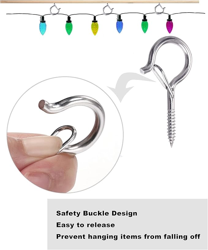 PlusRoc 20 Pack Ceiling Hooks for Hanging Plants Outdoor String Lights Heavy Duty, 2.2 Inch Eye Hook Screw in Cup Hooks Q-Hanger for Patio Lights, Wall Wood Fence Deck Mount(Stainless Steel, Silver) PlusRoc