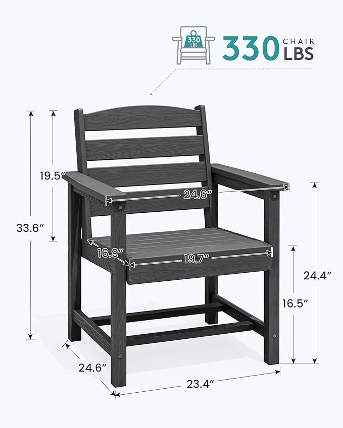 SERWALL Outdoor Dining Chairs Set of 4, All-Weather HDPE Patio Chair with 19.7" Widened Seat, for Backyard, Garden, Black SERWALL