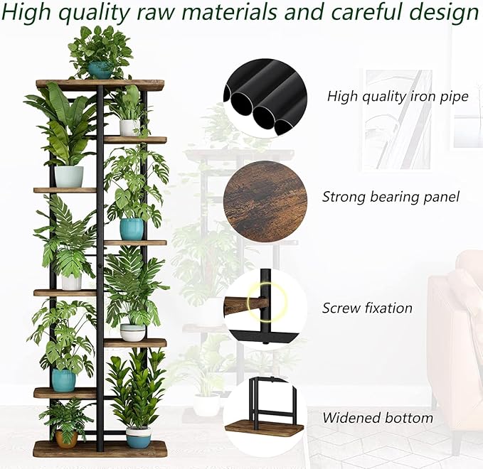 LINZINAR Plant Stand 8 Tier 9 Potted Multiple Flower Pot Holder Shelf Indoor Outdoor Planter Rack Storage Organizer for Patio Garden Corner Balcony Living Room (Black, 8 Tier) LINZINAR
