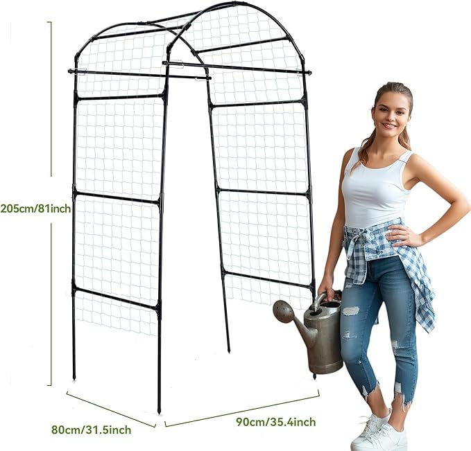Lalahoni Garden Arch Trellis for Climbing Plants Outdoor, 80 Inch Tall Grape Metal Vine Plants Support Flower Vegetable Tomato, Cucumber Trellis for Raised Bed, Black Thereasonyoulovegardening