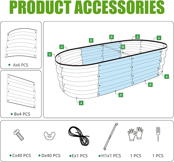 SnugNiture Galvanized Raised Garden Bed Outdoor, 2 Pcs 4x2x1ft Oval Metal Planter Box for Planting Plants Vegetables, Silver snugniture