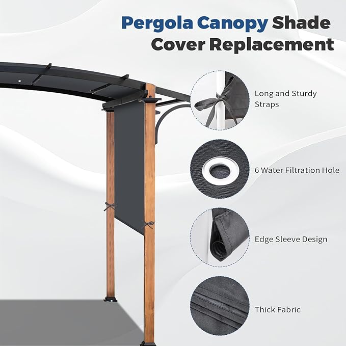 Universal Waterproof Pergola Canopy Shade Cover Replacement - 17'x6.8' Outdoor Sun Shades Canopy Top for Patio Gazebo Deck Balcony Porch, Cover Only (Dark Gray) AMADECOHOME