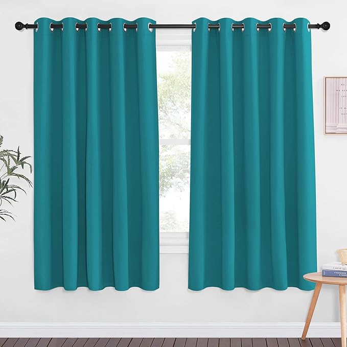 NICETOWN Blackout Curtain Drape for Bedroom - Light Reducing Thermal Insulated Solid Grommet Room Darkening Window Curtain for Living Room (Peacock Teal, 1 Piece, W66 x L66) NICETOWN