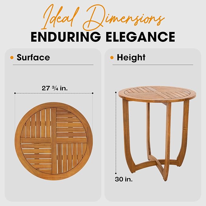 IDZO Outdoor Bistro Dining Table Heavy Duty 270lbs Capacity, FSC Acacia Wood, Elegant & Minimalist Design for Garden, Backyard, Porch, Patio Idzo