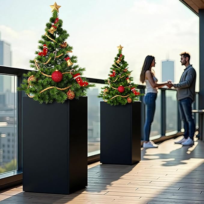 26" Tall Planters, Outdoor＆Indoor Black Planter Pots, Durable All-Weather Use with Drainage Holes, Large Planters Modern Décor for Porch, Patio, Backyard GradenHomeD%C3%A9corProducts