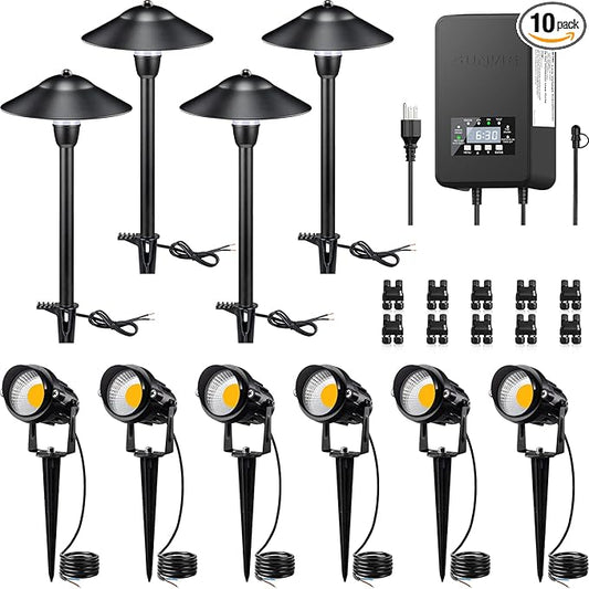 SUNVIE LED Landscape Lighting Kit Low Voltage Landscape Lights with Transformer Low Voltage Pathway Lights Aluminum Landscape Spotlights Path Lights with Connectors for Yard House Garden Tree SUNVIE