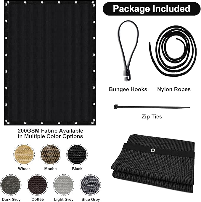 Artpuch 90% Sun Shade Cloth, 12 x 12 FT Pergola Shade Cover Canopy with Grommets, Sun Screen Fabric Tarp for Patio, Outdoor, Garden, Backyard, Black Artpuch