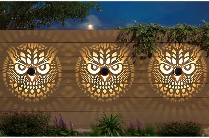 4 Pack Solar Fence Lights Metal Solar Powered Outdoor Wall Deck Step Lights Owl Theme Waterproof Fence Light for Garden Post Patio Backyard Yard Decor, Gardening Gifts for Women Mom Grandma gardencave