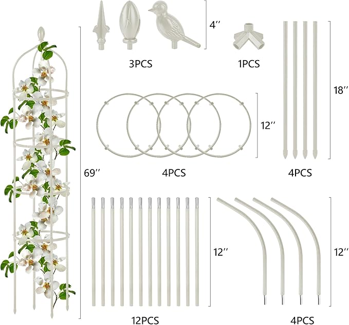 Garden Obelisk Trellis for Climbing Plants Outdoor 6 Ft Rose Bush Round Trellis for Pots Rustproof Metal Plant Flower Trellises for Clematis Vine Jasmine Support Outdoor Indoor Miuwauer