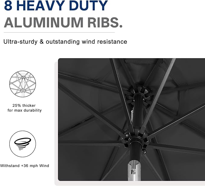 ABCCANOPY Durable Solar Led Patio Umbrellas with 32LED Lights 9FT (Dark Gray) ABCCANOPY