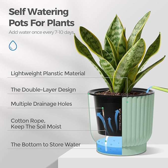 T4U 4.5 Inch Plant Pots Self Watering, 6 Pack African Violet Pots, Small Plant Pots for Plants, Small Indoor Plant Pot, Self Watering Planter for African Violet, Succulents (6 Pack 4.5" Pots, Green) T4U