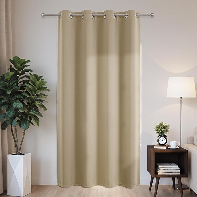Joydeco Blackout Patio Sliding Door Curtains 108 Inches Long, Grommet Privacy Room Divider Curtains, Extra Wide Thermal Blackout Drapes for Bedroom Living Room (Light Beige, 60Wx108L, 1 Panel) JOYDECO