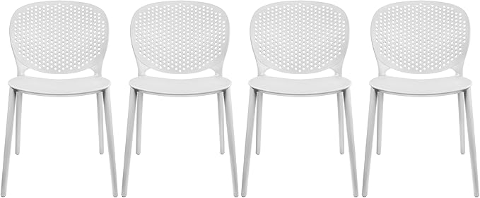 2xhome Set of 4 Patio Dining Chairs | Modern Stackable Outdoor Pool Side Chair | Weather Resistant Plastic for Yard, Porch, Balcony, Kitchen, White 2xhome