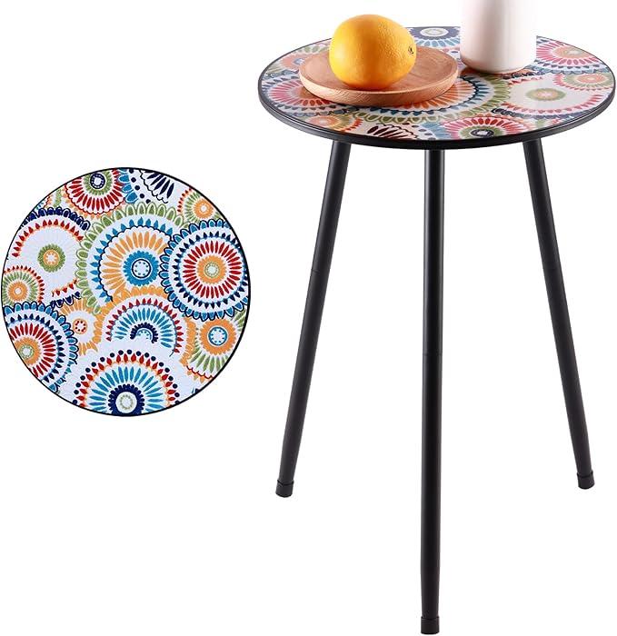 1 Pack Metal Outdoor Side Table Small Outside Round End Table for Patio Modern Accent Garden Corner Table for Small Spaces, Balcony, Porch, Weather-Resistant, Plant Stand Indoor PartyZealot