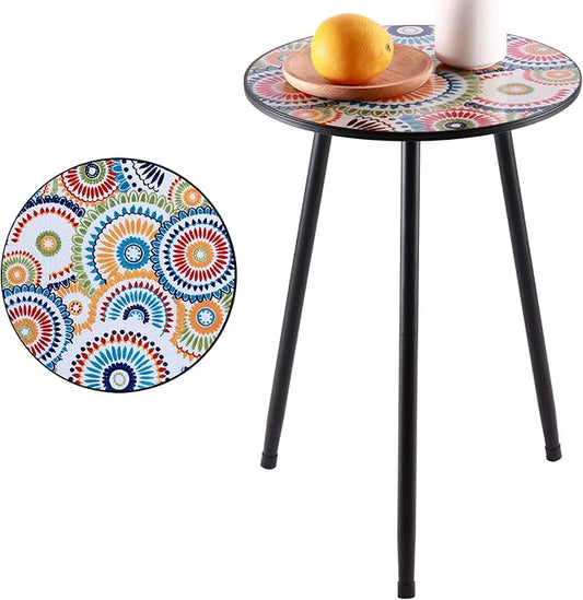 1 Pack Metal Outdoor Side Table Small Outside Round End Table for Patio Modern Accent Garden Corner Table for Small Spaces, Balcony, Porch, Weather-Resistant, Plant Stand Indoor PartyZealot