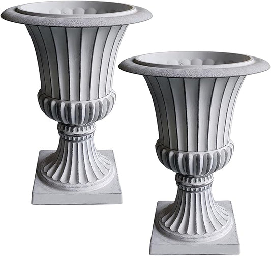 Urn Planters 22", Set of 2, Tall Stone-Resin Pedestal Planters for Outdoor Plants, Large Front Porch Decor, Patio Garden Pots, Outdoor Urns for Entryway, Porch & Deck, White Plant Pot Austram