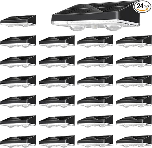 NIORSUN Solar Fence Lights,24 Pack Solars Deck Light,Warm White Color,Outdoor Bulb Waterproof Led IP65,Power Patio Lamp with Lenses for Outside/Backyard/Railing/Yard(Black) NIORSUN
