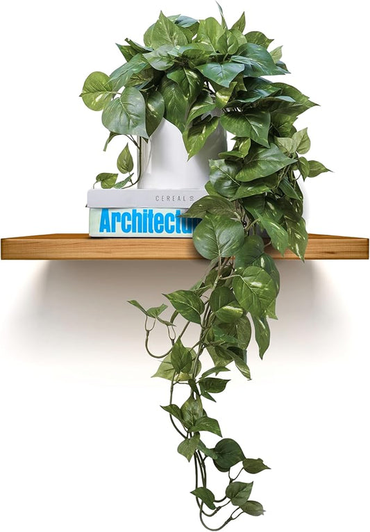 MY ROVALA Silk Plants for Home Decor Indoor in Pot Realistic Artificial Plants Hanging Faux Plants Indoor Fake Potted Plants for Shelves Bedroom Bathroom Trailing Plant, Fake Pothos Ivy (Dark Green) ROVALA