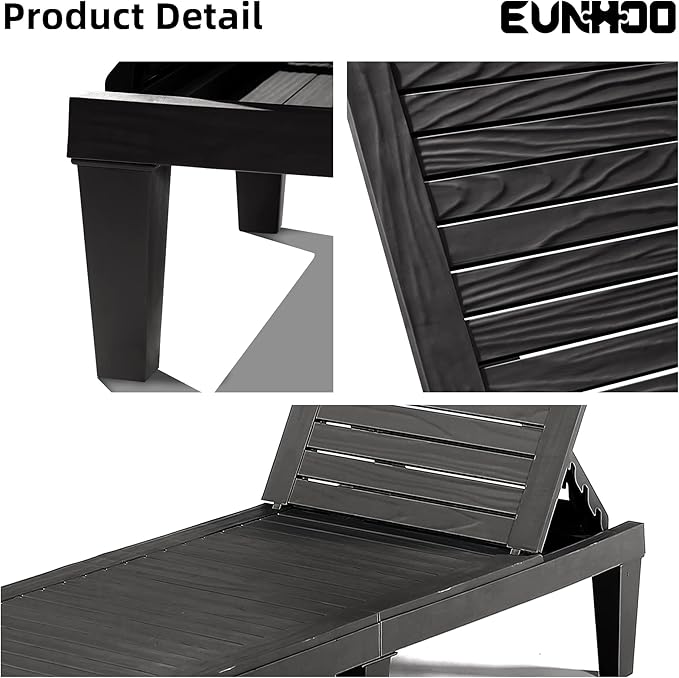 Chaise Lounge Outdoor Set of 4,Adjustable Pool Lounge Chair with 5 Positions Backrest, Waterproof Sun Loungers for Garden Pool Beach Patio Deck Sunbathing.Black EUNHOO