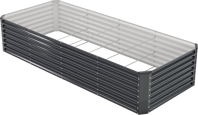 8x2x2FT Galvanized Raised Garden Bed,Galvanized Planter Boxes Outdoor, Large Metal Raised Garden Beds for Vegetables-Grey AyenGuard