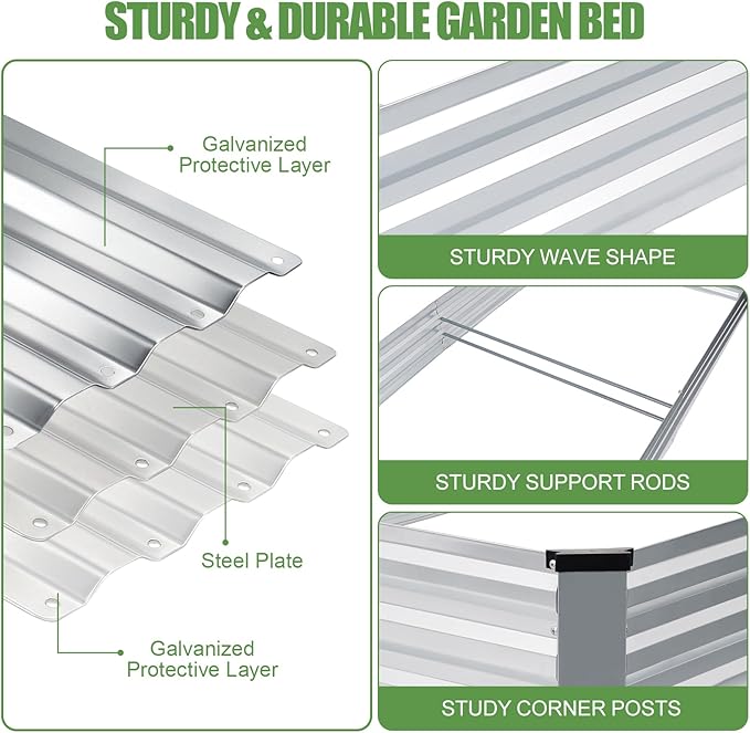 Galvanized Raised Garden Bed Outdoor | Metal Raised Garden Bed for Gardening 2Pack | Large Planter Box for Vegetables Flowers Fruits | Easy Assembly & Safety Design Flower Beds 8x4x1ft Silver Zettfuly