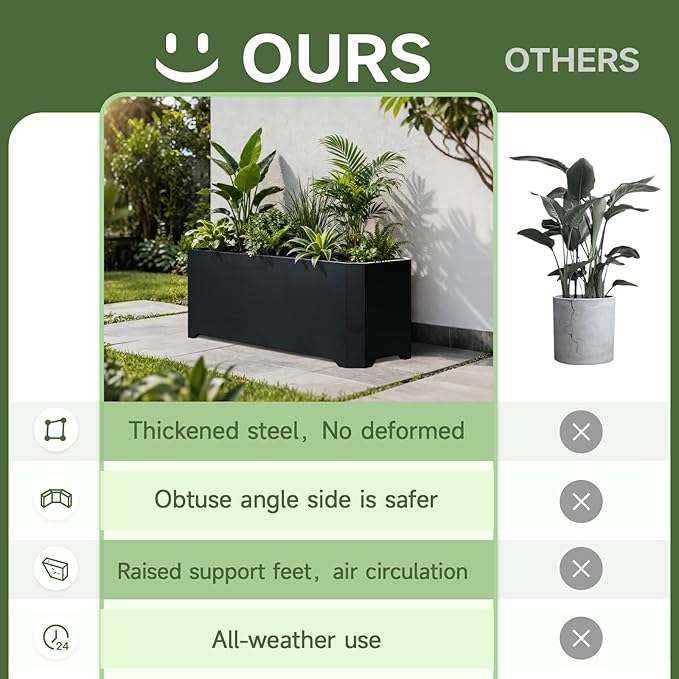 Steel Planter Box-32"x15"x15"-Rectangular Planters for Outdoor Plants, Black Matel Planter Box Raised Support Feet for Patio, Deck, Garden, Yard, Drain Holes, Easy Assembly GJWCVLOUTDOORLIFESELLER