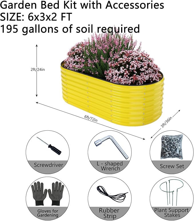 Galvanized Metal Planter Raised Garden Bed Kit for Gardening Outdoor，6x3x2ft Planter Grow Garden Box Raised Flower Bed，Long Vegetable Clearance Herb Raised Garden Beds For Container Gardening ZFHgarden