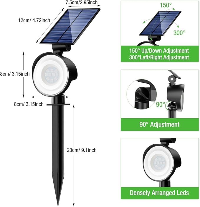 nipify 2 Pack Solar Spot Lights Outdoor Waterproof, Solar Spotlight Light for Outside Yard Landscape Lighting Pathway Lights Wall Auto On/Off, RGB Nipify