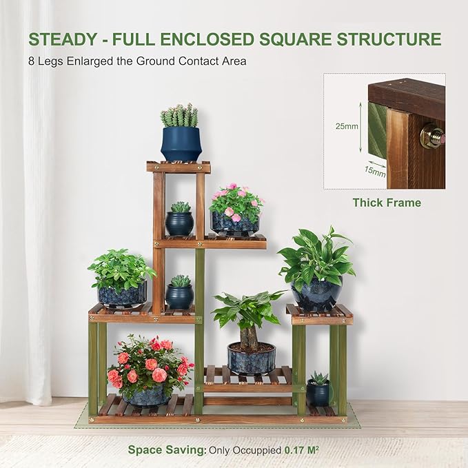 Wood Plant Stand Indoor Outdoor Multi Tiered Corner Plant Shelf Holder High Low Flower Rack Stand for Indoor Multiple Plants 9 Potted Organize Shelves in Living Room Garden Balcony Patio Yard COOGOU