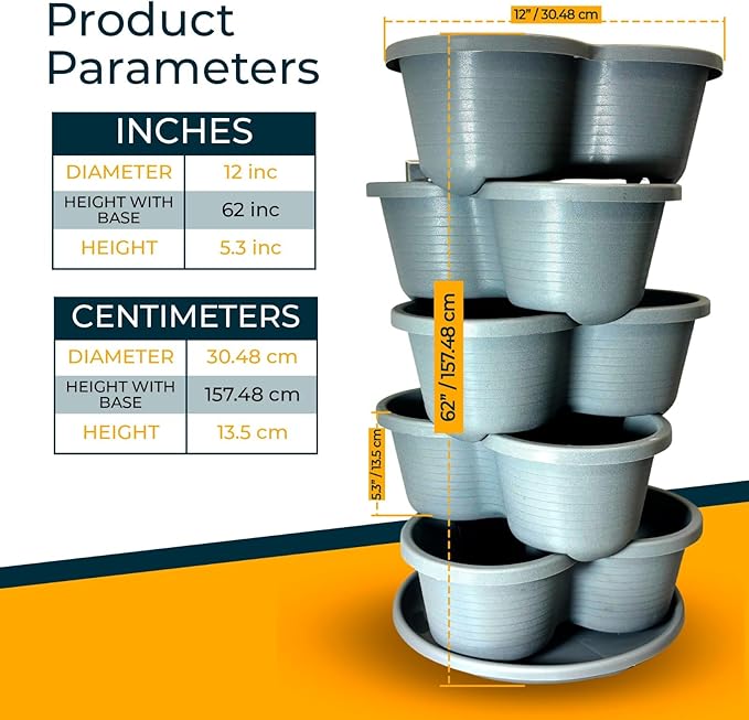SunVara Strawberry Planter Vertical Gardening Stackable Planter Strawberry Tower 5 Tier Herb Outdoor Indoor SunVara