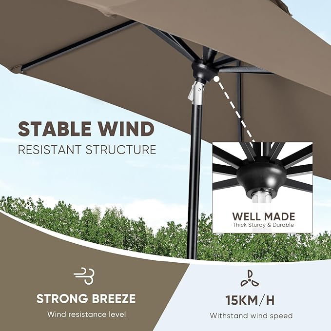 Tempera Patio Market Outdoor Table Umbrella with Auto Tilt and Crank, Large Sun Umbrella with Sturdy Pole & Fade Resistant Canopy, Easy to Set TemperaPatioLife