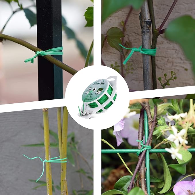 Twist Ties - All-Purpose Coated 328feet Garden Plant Ties with Trimmer Garden Twine Support Ties Reusable for Gardening Plants Growth and Care, Office Home Cable Organization (Green) PGarden-EZ