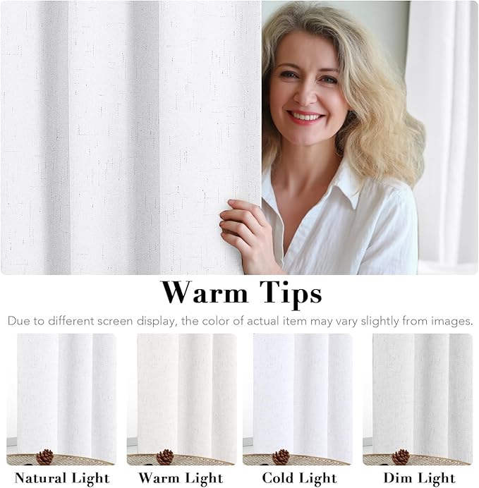 H.VERSAILTEX 100% Blackout Curtains for Bedroom Thermal Insulated Linen Textured Curtains Heat and Full Light Blocking Drapes Living Room Curtains 2 Panel Sets, 42x63 - Inch, Pure White HVERSAILTEX