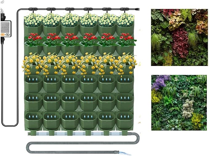 36 Pockets Living Wall Planter Indoor, Self Watering Wall Hanging Planters for Outdoor Plants Stackable, Cascading Vertical Planter Garden (36 planters Set) Rootora