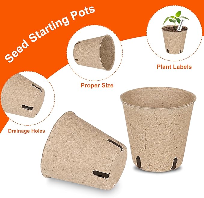60 Packs 3.15 Inch Peat Pots,Biodegradable Pots for Seedlings with Drainage Holes, Garden Germination Nursery Pots with 50Pcs Plant Labels JNYONG