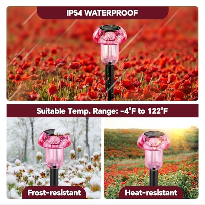 Easter Solar Pathway Lights Outdoor Decorative 4 Pack, Purple LED Mushroom Solar Lights Outdoor Waterproof Solar Powered Decor for Yard Driveway Patio, Valentines Day Halloween Christmas Garden Decor COZYPAVILION