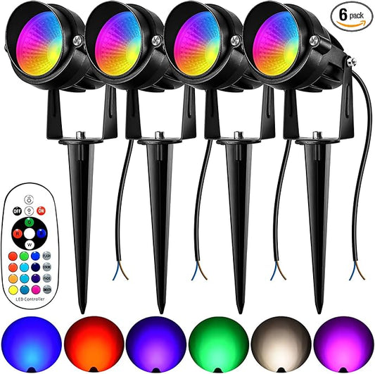 Halloween Christmas RGBW Landscape Light Outdoor,10W Color Changing Low Voltage Landscape Lighting with Remote Control,12V-24V Waterproof Outdoor Spot Lights for Yard House Garden Tree(4 Pack) Aoaxl