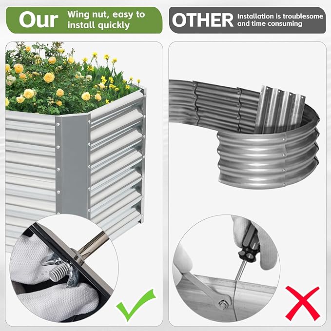 8x2x2ft Raised Garden Bed - Galvanized Deep Root Planter Boxes Outdoor with Wing Nuts and Safety Edges for Gardening Vegetables, Flowers, Herbs, Succulents - Silver GoCampDirect