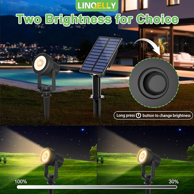 Solar Spotlights Outdoor Waterproof, Warm White Landscape Spotlights, Decorative Solar Spot Lighting for Garden, Yard, Pathway, Lawn, Poolside, Party, 2-in-1 Mounted (Warm White, 2 Pack) LINQELLY