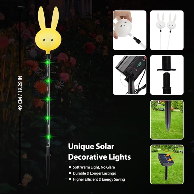 Easter Decorations Outdoor - Set of 3PCS Easter Gifts Decor with Cute Bunny Lights,Unique Housewarming Outside Gifts,Waterproof Solar Garden Stake Lights for Yard/Lawn/Birthday Decor X-GiftKey