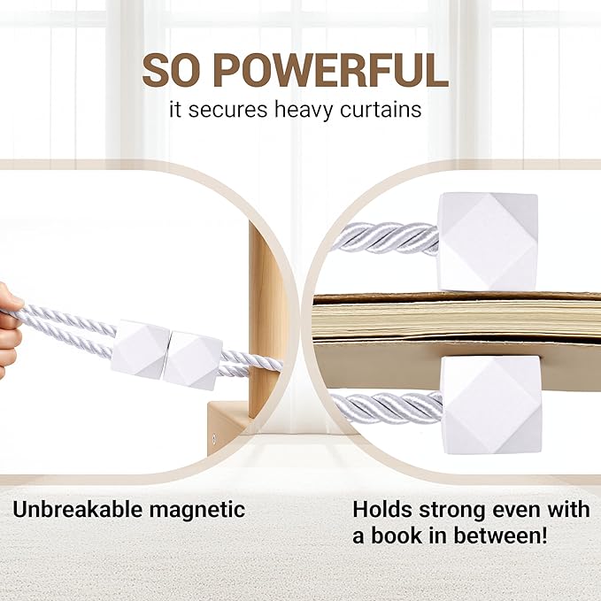 Hion Magnetic Curtain Tiebacks White 2pcs, Curtain Tiebacks Buckles Holdbacks Holders Hooks Clip for Home Bedroom Office Decorative Curtain Hion