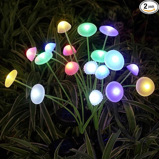 Solar Garden Lights, 2-Pack Dual Mode LED Solar Mushroom Lights, Waterproof Firefly Outdoor Decor for Yard, Patio, and Pathway – Colorful Jellyfish Ambiance RIEYUE