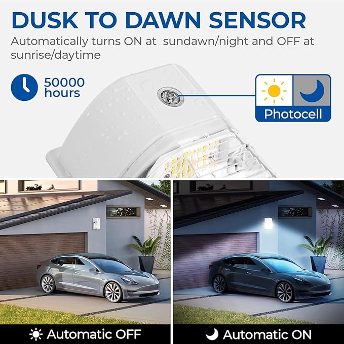 CINOTON 26W LED Wall Pack Light with Dusk to Dawn Sensor, 3CCT 3000K/4000K/5000K, 26W/18W/13W Switchable, [100-277Vac] IP65 Waterproof Outdoor Security Flood Lighting for Garage Warehouse 2 Pack CINOTON