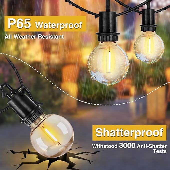 ZJOJO 200FT Outdoor String Lights, G40 Globe Outdoor Lights with 100 Shatterproof LED Bulbs (6 Spare), 2700K Hanging Waterproof Patio Light, Connectable String Lights for Outside Backyard Porch Party ZJOJO