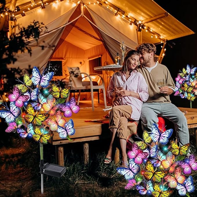 Solar Garden Lights Outdoor Waterproof Decorative Solar Lights Outdoor 8 Pack with 176 LED 136 Butterfly Flower Garden Decor Yard Decorations Patio Lawn, Gifts for Mother's Day Mom Women Adecorty