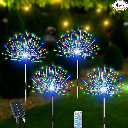 Solar Garden Lights Outdoor Waterproof, 4 Pack Total 480 LED Solar Starburst Sparkler Lights Decorative with 8 Lighting Modes Outside for Flowerbed Pathway Party Christmas Decoration, Multicolor Slyuexu