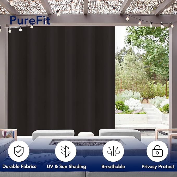 PureFit Outdoor Curtains for Patio Waterproof Weatherproof, UV Resistant Outside Curtains for Gazebo, Front Porch, Pergola, Sun Blocking Privacy Curtain, 100W x 84L inch, 1 Panel, Chocolate PureFit